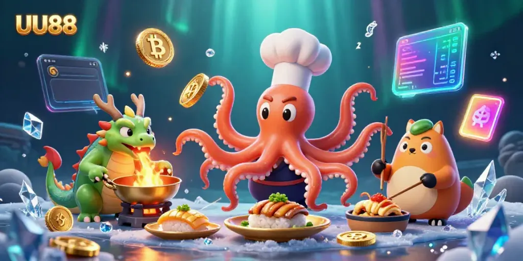 Engage with UU88's vibrant casino world featuring dazzling characters and crypto elements.