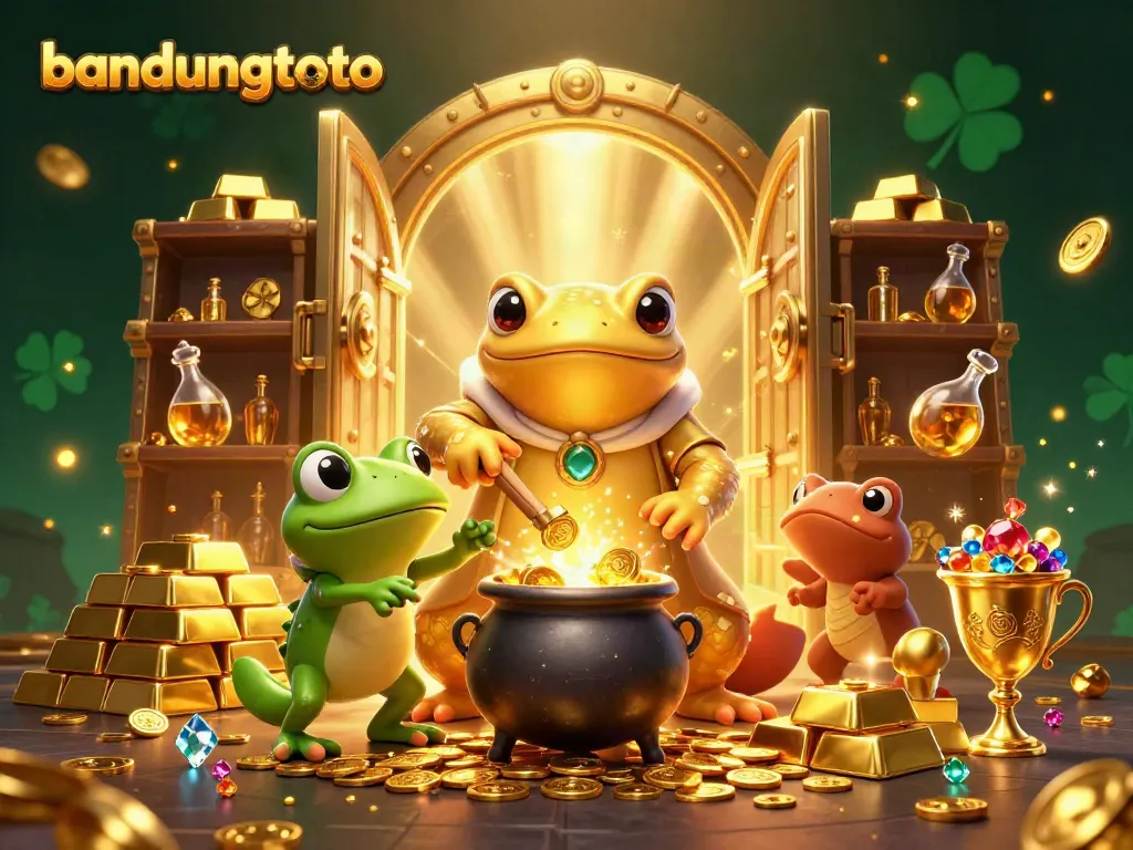 Experience the engaging atmosphere of bandungtoto with vibrant illustrations of golden games and treasures.