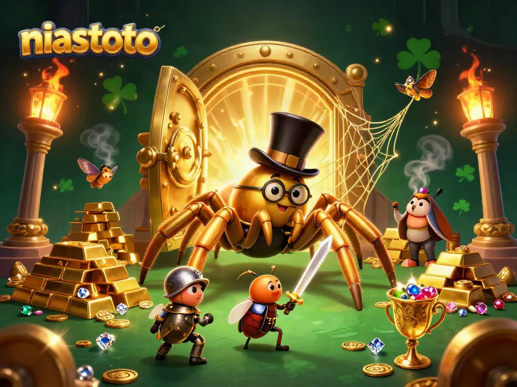 Experience niastoto with a vibrant casino scene featuring a golden tarantula weaving webs of fortune.