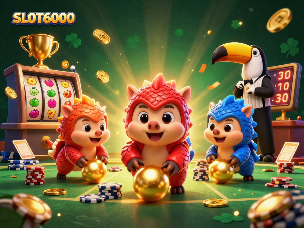 Mainkan SLOT6000 dengan pangolin bersaing dan grafik kasino berwarna-warni yang menggoda.