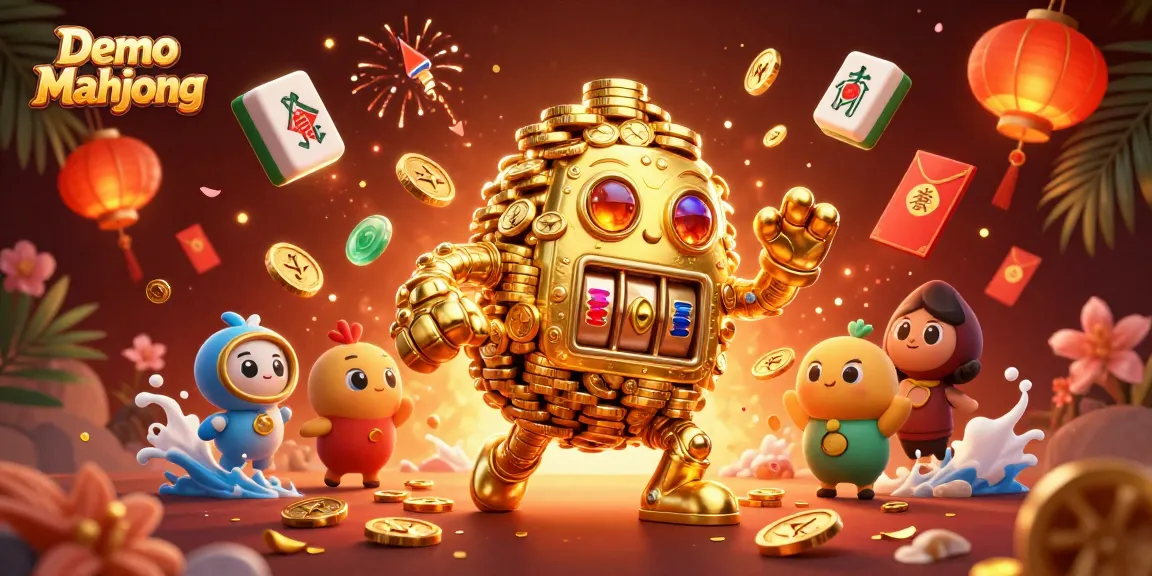 Engage with Demo Mahjong through a vibrant illustration showcasing 3D characters amidst rich casino elements.