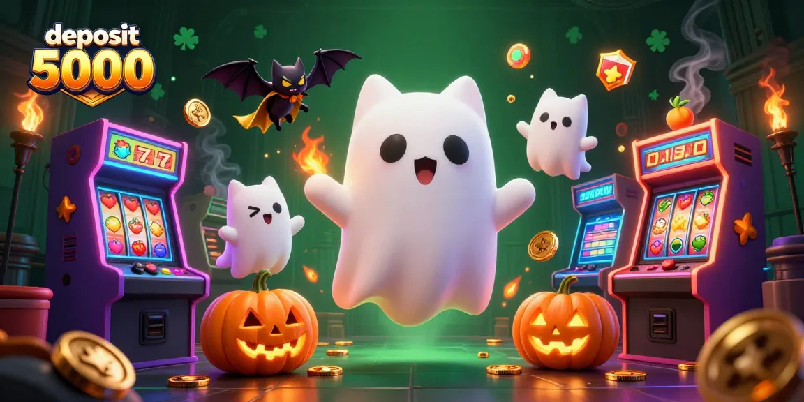 Experience thrilling gameplay with deposit 5000 at our haunted casino, featuring ghostly characters and slot machines.