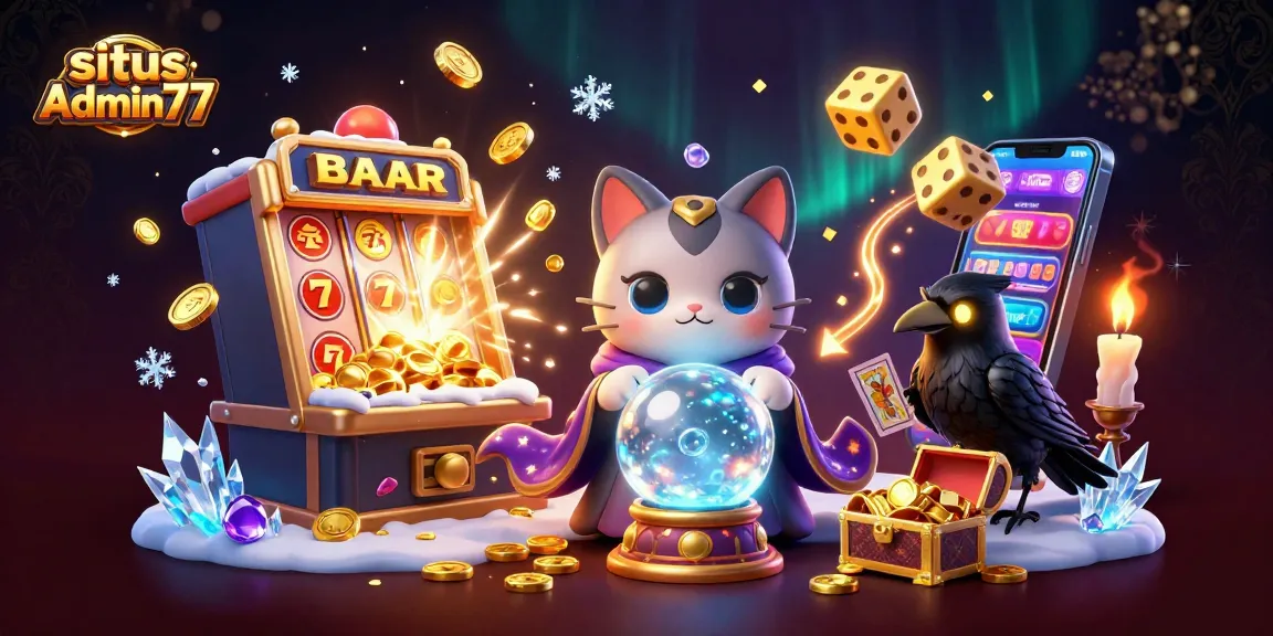 situs Admin77 invites players to win big with an exciting slot machine, mystical figures, and vibrant casino games.