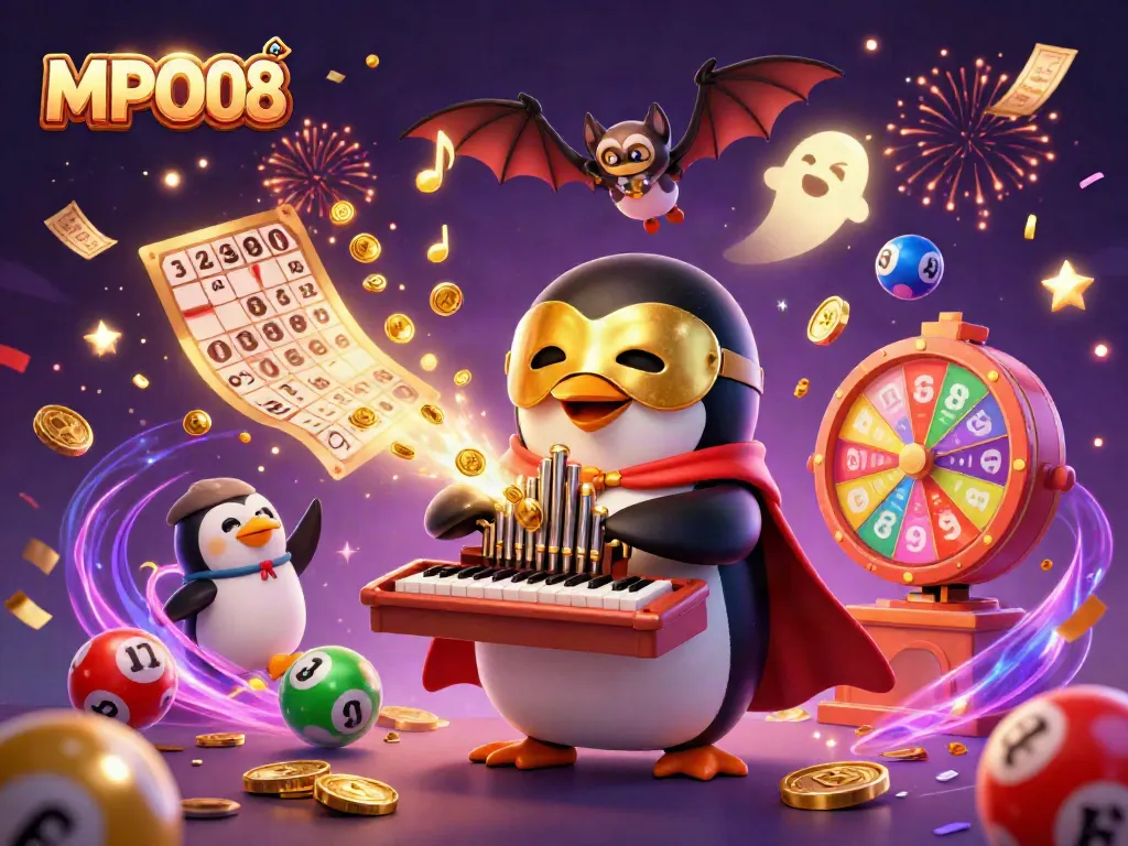 Engage with the excitement of MPO08's vibrant lottery scene featuring animated characters and dynamic elements.