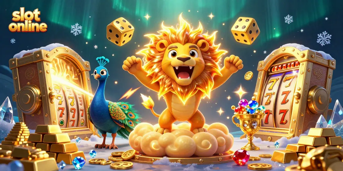 Menangkan slot online dengan ilustrasi kasino yang cerah dan berkilau, dipenuhi harta karun!