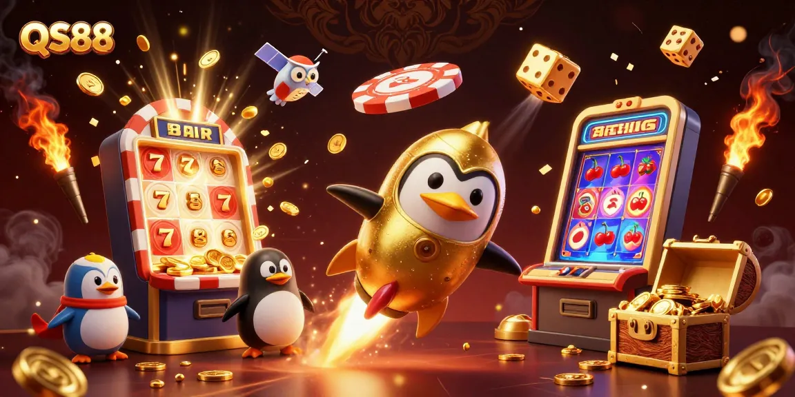 Experience winning jackpots with QS88 in this vibrant 3D casino adventure illustration.