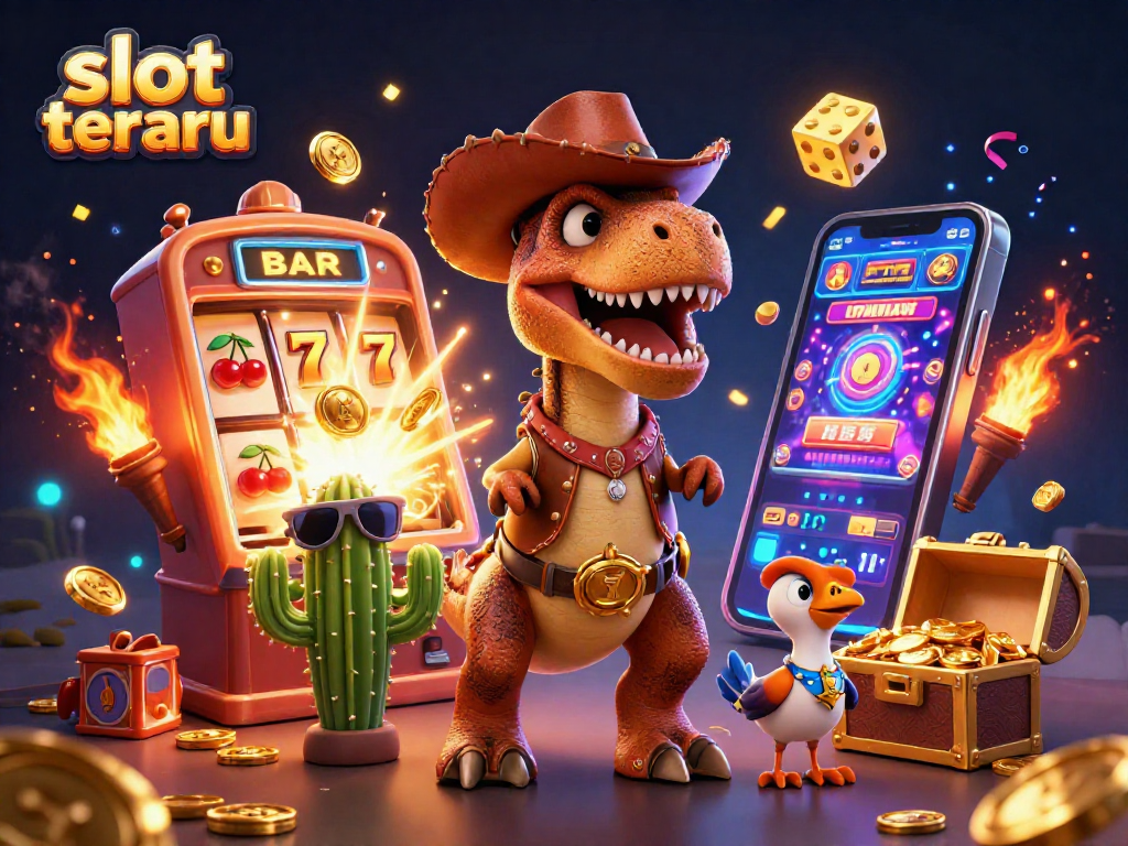 Experience slot terbaru excitement with a dynamic 3D casino illustration featuring diverse gaming elements.