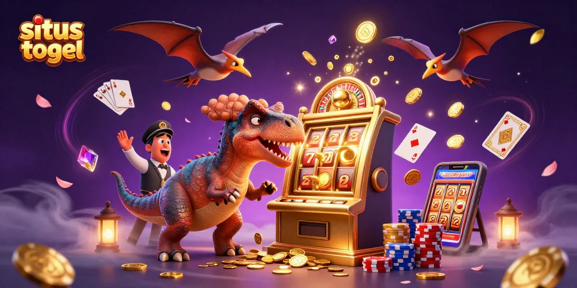 Situs togel mengungkap keberuntungan di mesin slot emas dengan dinosaurus dan koin berkilauan