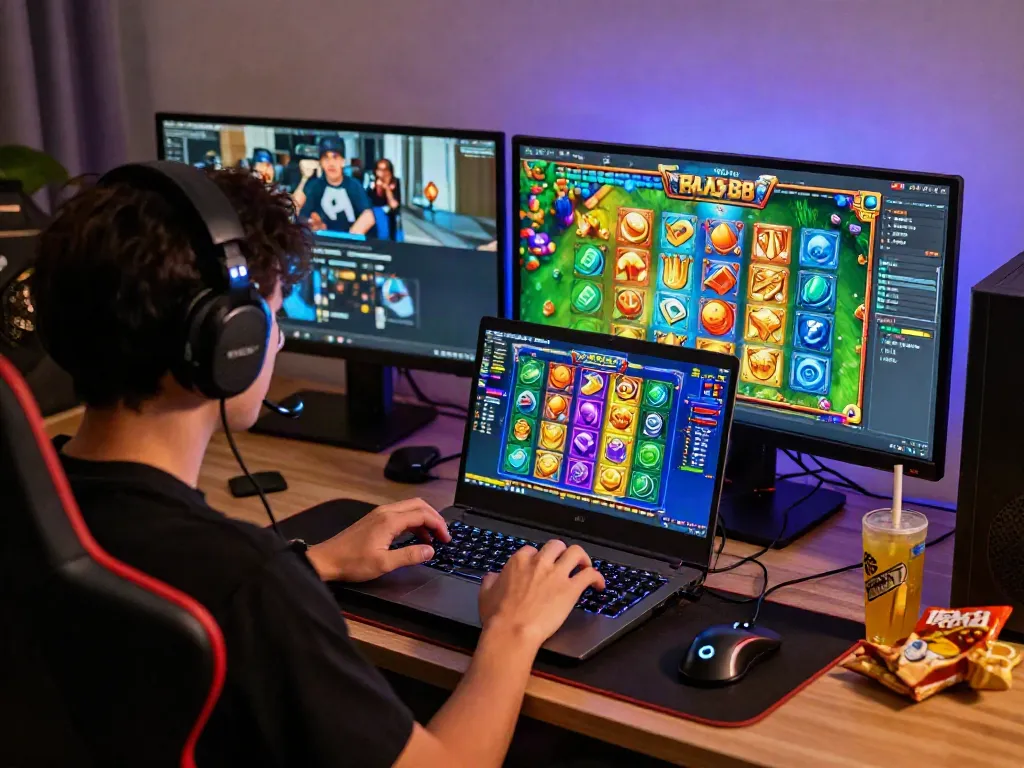 Engaging player immersed in the slot88 gaming experience at a modern setup.