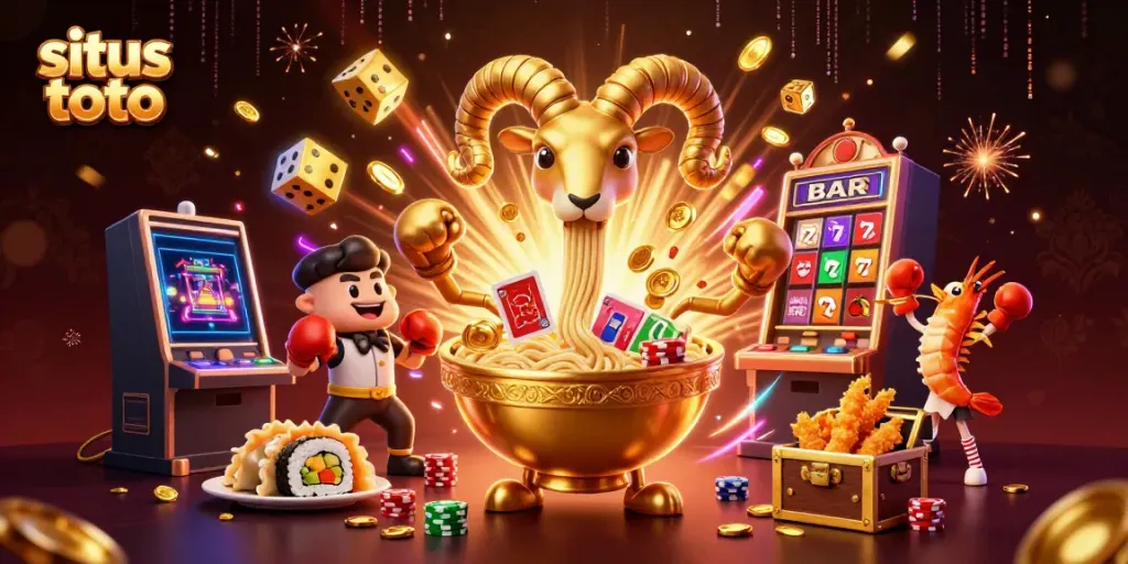 Witness the action at situs toto as characters engage in thrilling casino gameplay surrounded by dazzling symbols and jackpots.
