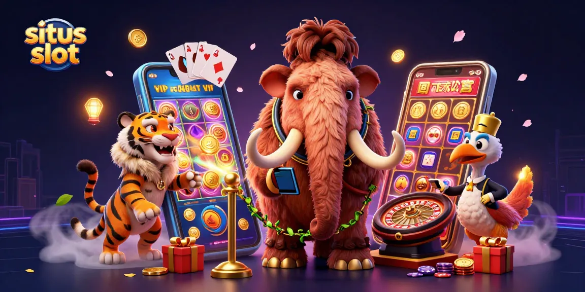 Engage with situs slot and experience thrilling wins through dynamic slot games and vibrant casino elements in this colorful illustration.