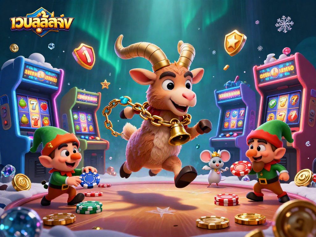 Engage in thrilling เว็บสล็อตตรง adventures with a festive Krampus goat and fun casino elements.