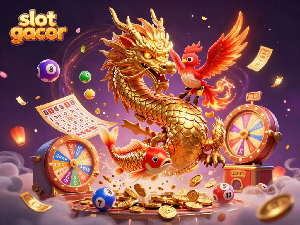 Play slots and win big with slot gacor in a vibrant casino-inspired 3D illustration.