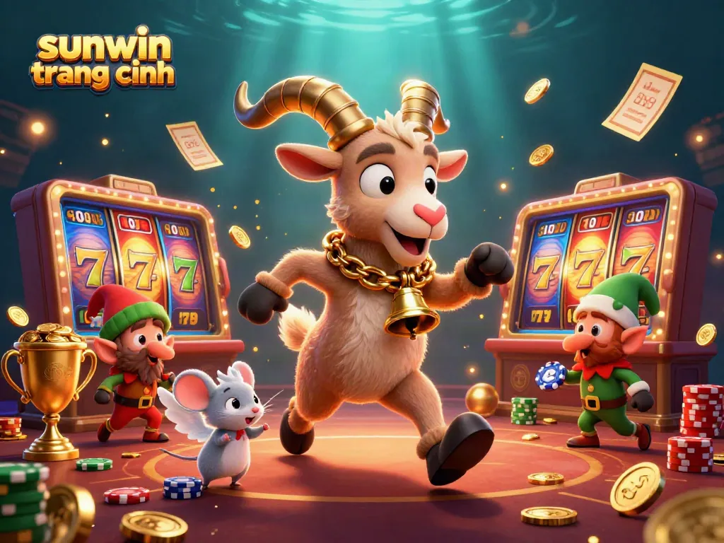 Experience a vibrant scene with "sunwin trang chính" showcasing a festive casino atmosphere featuring animated characters and dynamic game elements.
