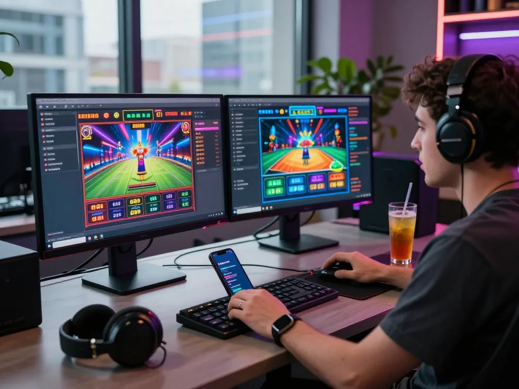 Immersive online betting experience with MM88 on vibrant dual monitors showcasing casino games.