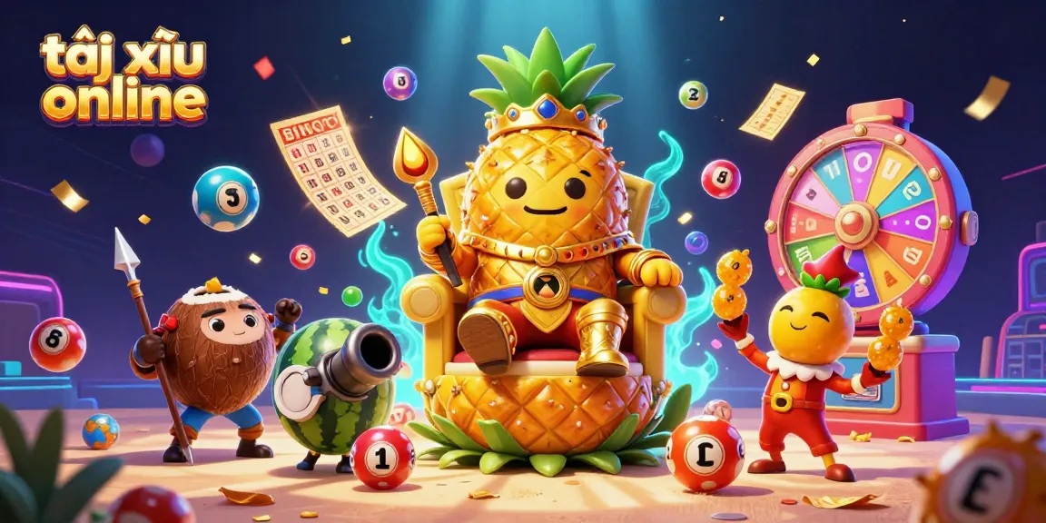 Play tài xỉu online with dynamic elements and rich visuals featuring the golden pineapple king and prizes