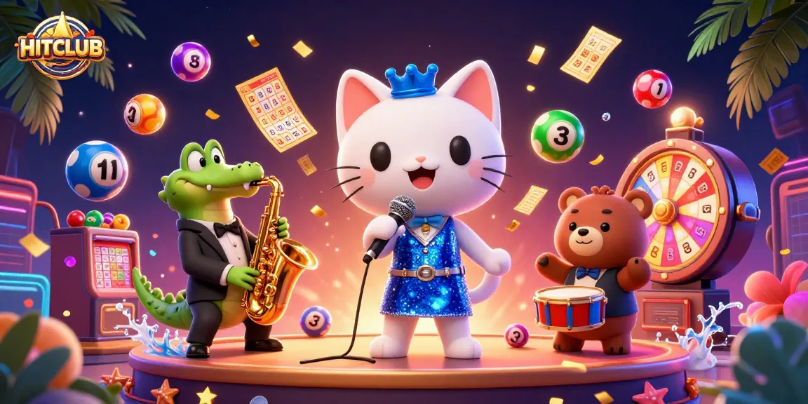 Experience vibrant excitement at HITCLUB with dynamic lottery balls and lively casino characters.