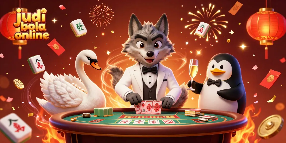 Experience judi bola online excitement with a stylish wolf and friends at a vibrant casino.