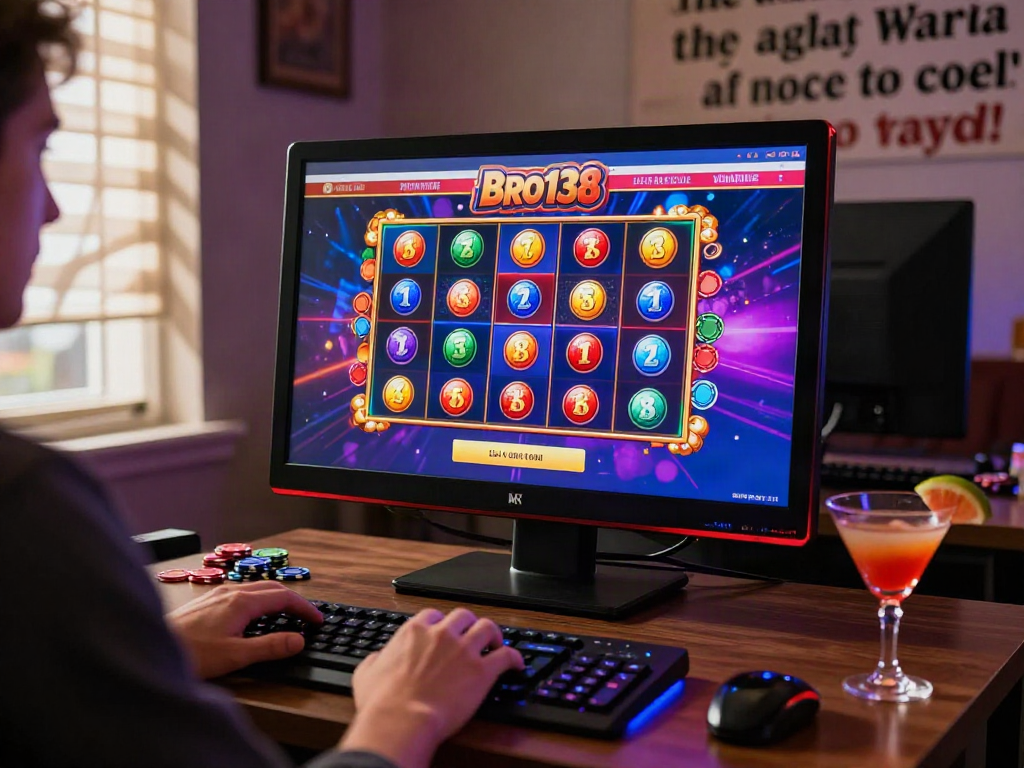 Exciting gaming experience with bro138 slot login on display, colorful symbols, and casino ambiance.