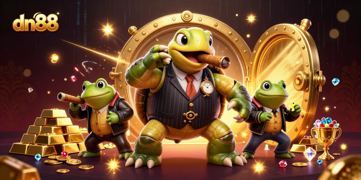 Engage in thrilling gambling action with the dn88 snapping turtle, flanked by enforcers amidst riches.