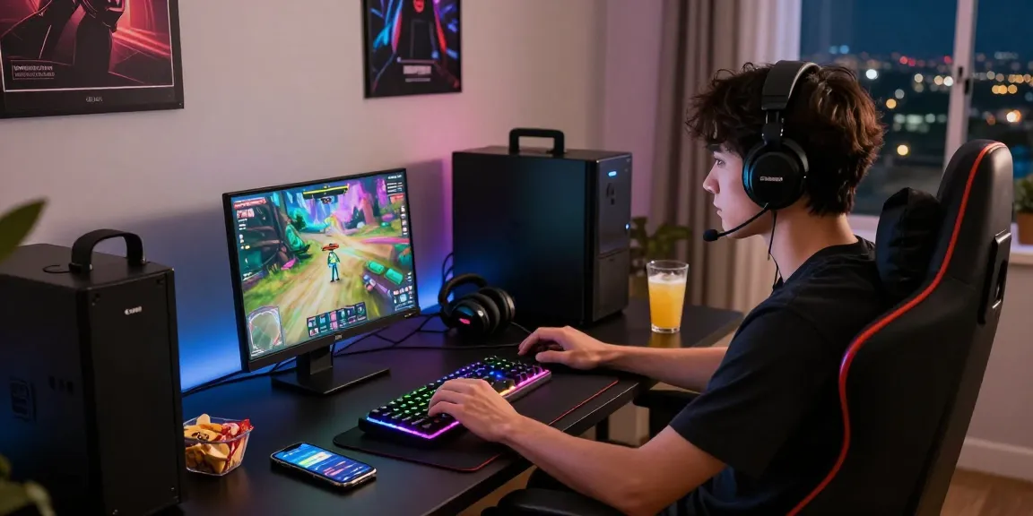 Engaging online gaming scene with rajaberas88 interface on laptop, vibrant lighting, and immersive setup.