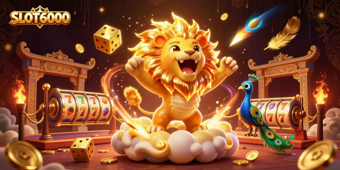 Engage with SLOT6000 through a thrilling 3D scene featuring dynamic casino-themed elements and vibrant characters.