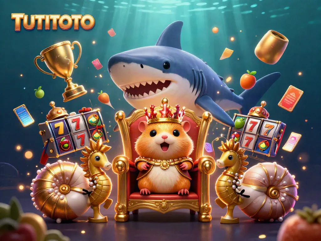 TUTITOTO features a golden hamster king with slot elements highlighting exciting online gaming scenarios.