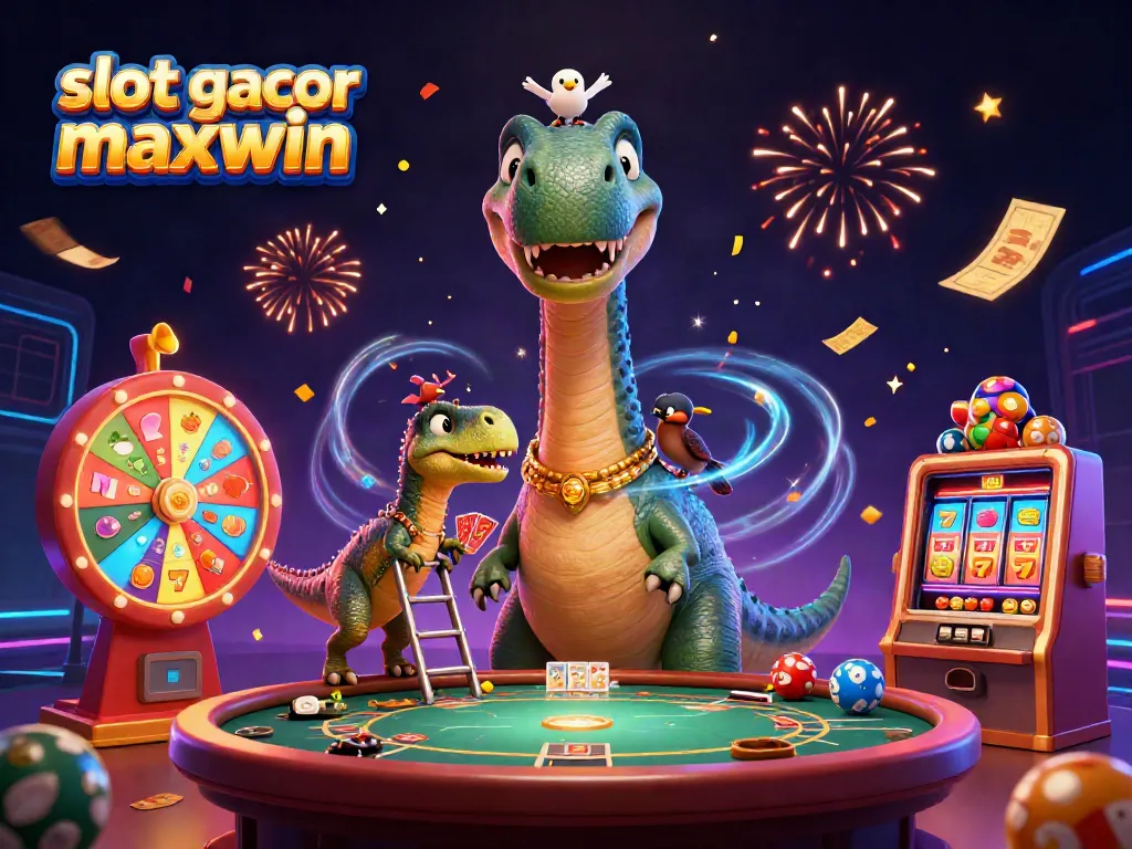 Engage with slot gacor maxwin in an enchanting casino scenario featuring vibrant slot reels and dynamic characters.