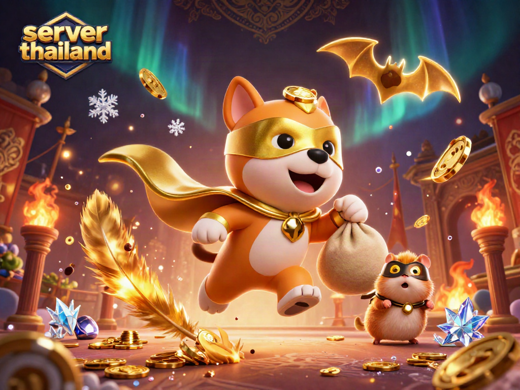Engage with server thailand gaming adventures featuring a heroic dog and a hamster amidst vibrant casino elements.