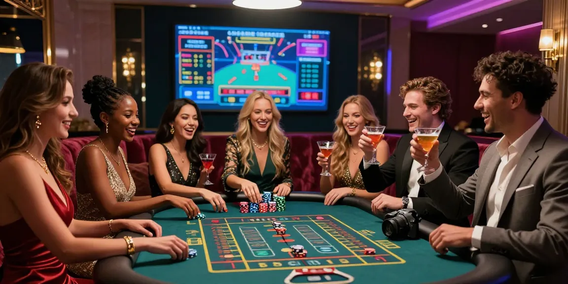 Link LUXURY777 dan suasana perjudian mewah dengan teman-teman di meja roulette.
