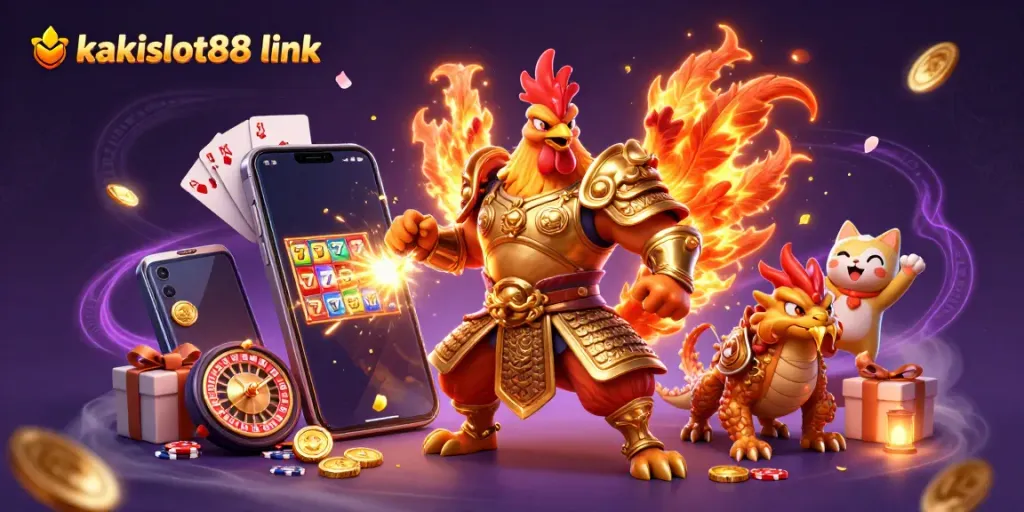 Link utama kakislot88 untuk permainan slot gacor dengan karakter unik di latar belakang menarik.
