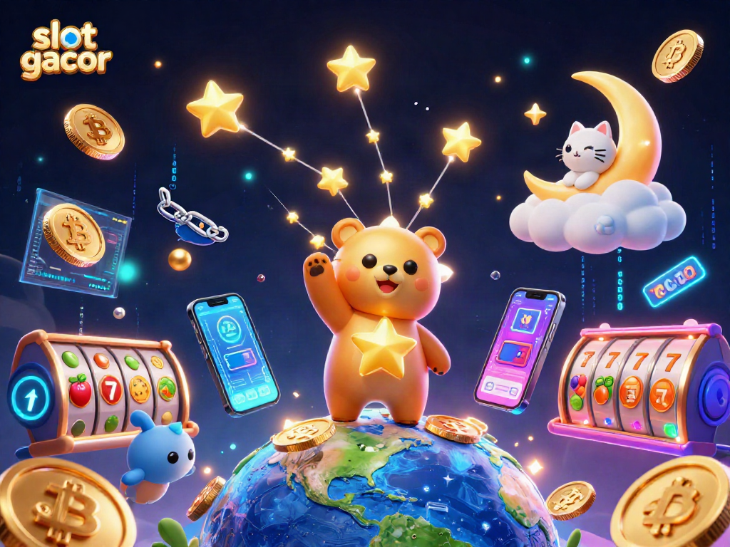 Visualisasi menarik slot gacor dengan bintang berkonstelasi mengumpulkan koin keberuntungan