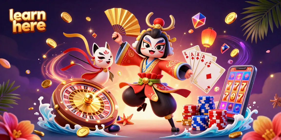Learn here and explore vibrant casino characters amidst cascading coins and a spinning roulette wheel.
