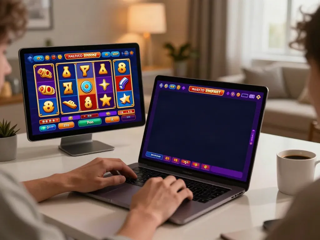 Engaging online gaming experience with slot online games on a laptop in a cozy setting.