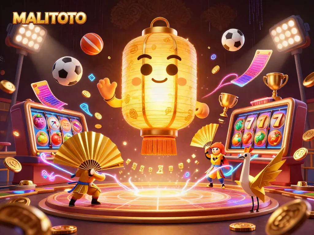 MALITOTO harnesses luck with a glowing lantern spirit and dynamic casino elements, creating an engaging gaming atmosphere.