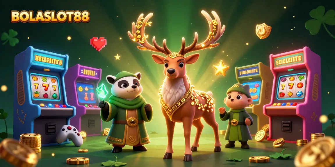 BOLASLOT88 menampilkan ilustrasi kasino digital dengan karakter yang menarik dan elemen permainan