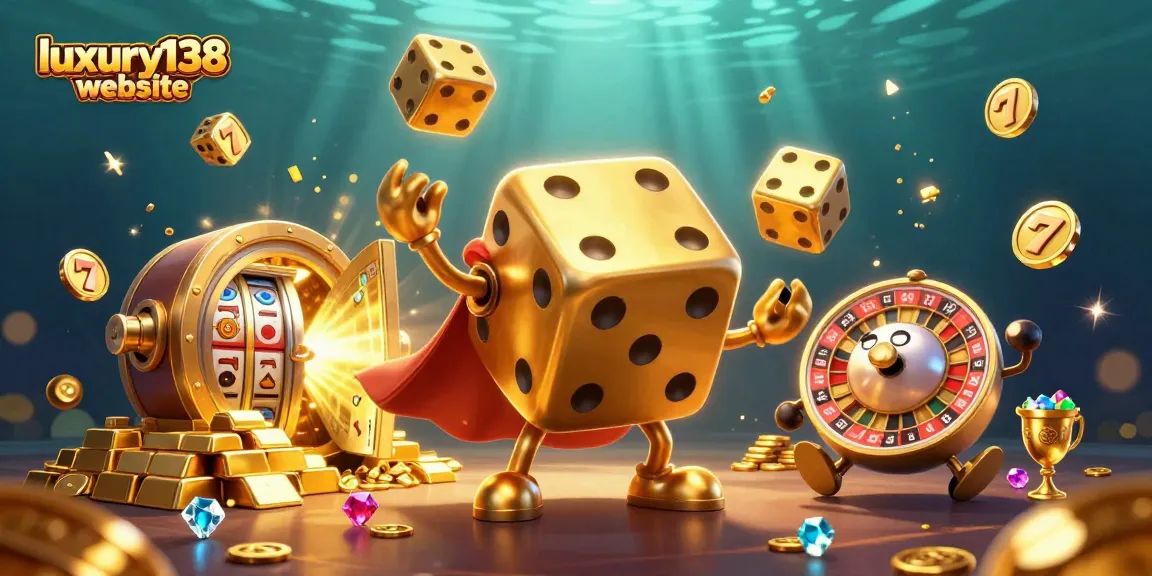 Experience the excitement of the luxury138 website with vibrant 3D gameplay visuals illustrating thrilling slots and jackpots.