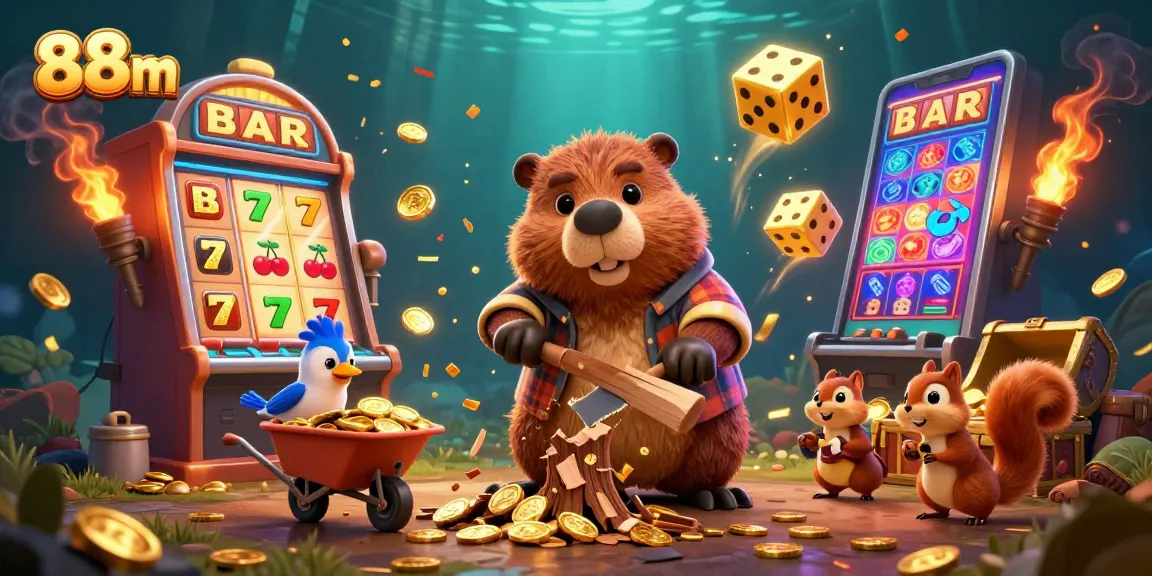 Engage with 88m's thrilling casino adventure featuring lucky beaver, vibrant slot machines, and golden treasures.