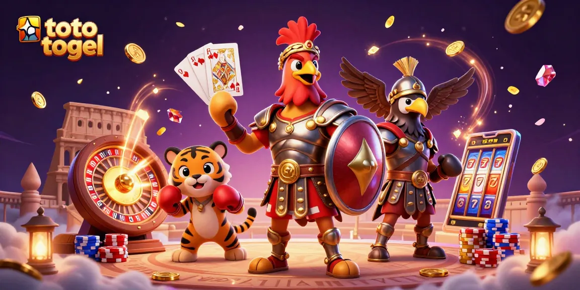 Rasakan suasana toto togel dengan gambar ayam petarung menghadapi anak harimau di arena judi.