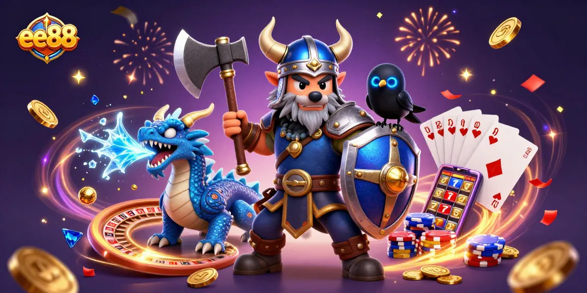 Engage with the exciting world of ee88 as Viking warrior, fierce dragon, and raven celebrate winning at the casino.