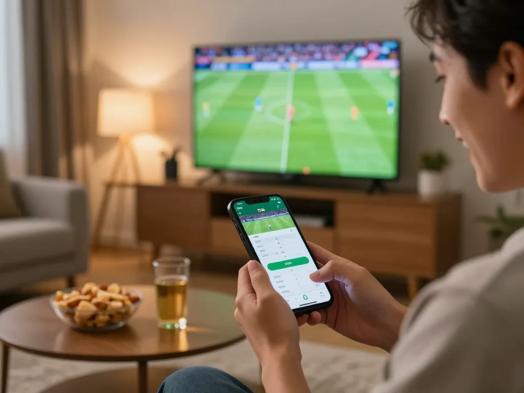Main WWBola Deposit Qris Tanpa Potongan action shown by a person placing a live soccer bet on their smartphone