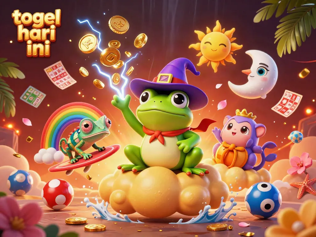 Informasi togel hari ini yang menarik dengan karakter 3D ceria dan elemen permainan togel.