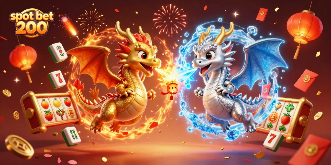 Engage in thrilling excitement with slot bet 200 in this dynamic 3D illustration of dragons and slot reels.
