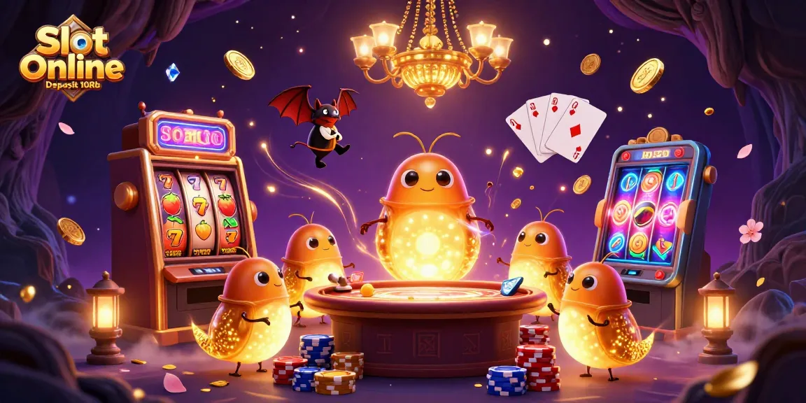 Experience thrilling wins with Slot Online Deposit 10Rb as glowworms illuminate this captivating casino scene.