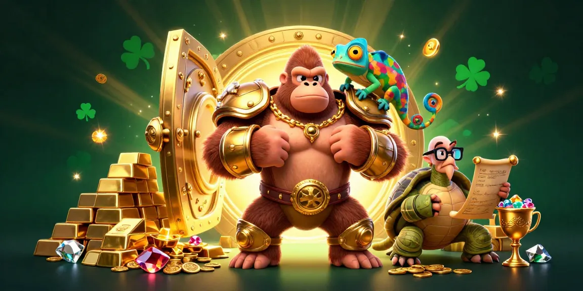 Join the excitement at ko6689 with a vibrant casino adventure featuring a gorilla king surrounded by treasures.