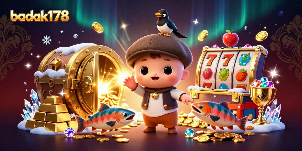 Engage with badak178's latest games showcased by Nessie and friends in a vibrant casino scene.