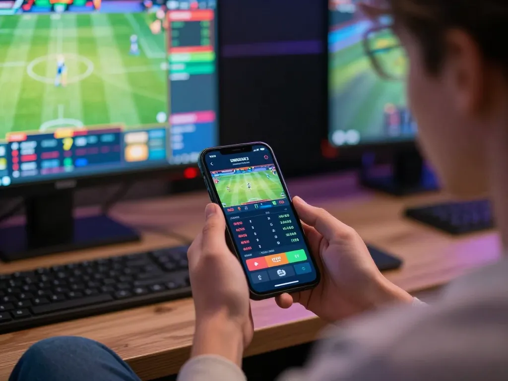 Cá cược trên ứng dụng di động 12bet trong khi xem trận thể thao trực tiếp trên màn hình