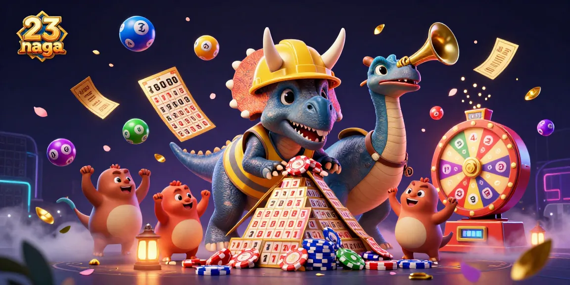 Permainan 23naga dengan triceratops membangun tumpukan chip poker dan kreasi menarik lainnya.