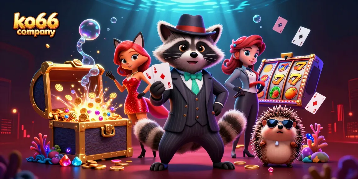 Experience winning strategies at ko66 company with a dynamic casino scene featuring vibrant characters and gaming elements.