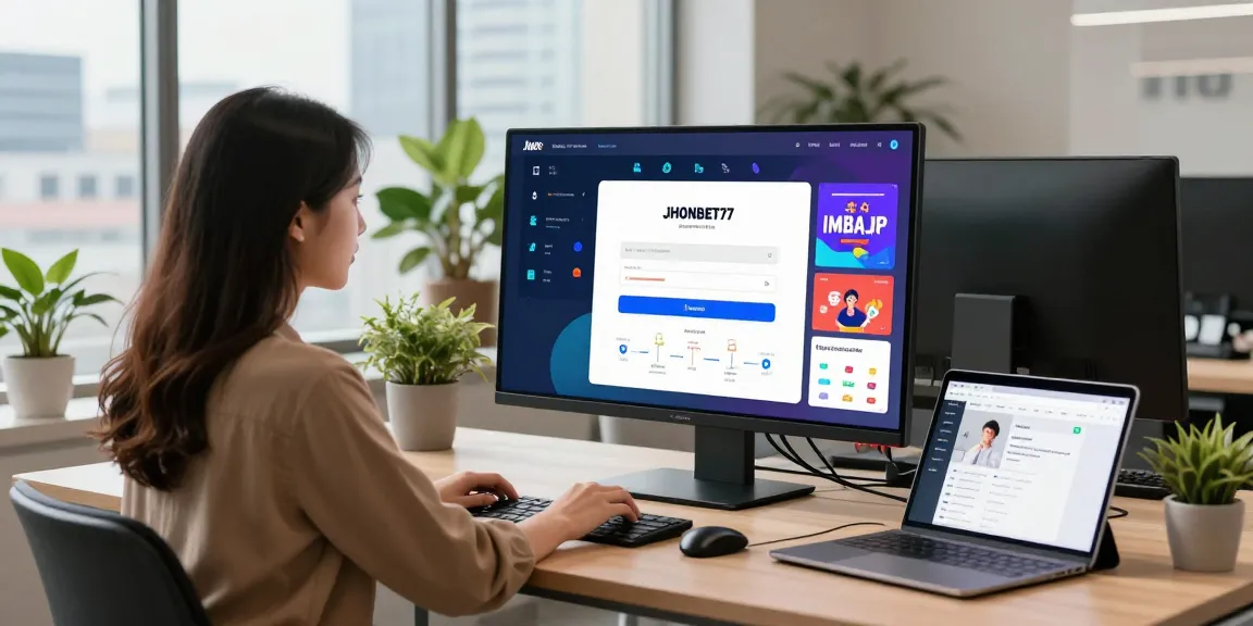 Halaman pusat akses IMBAJP JHONBET77 yang modern, memudahkan pengguna untuk login dan daftar.